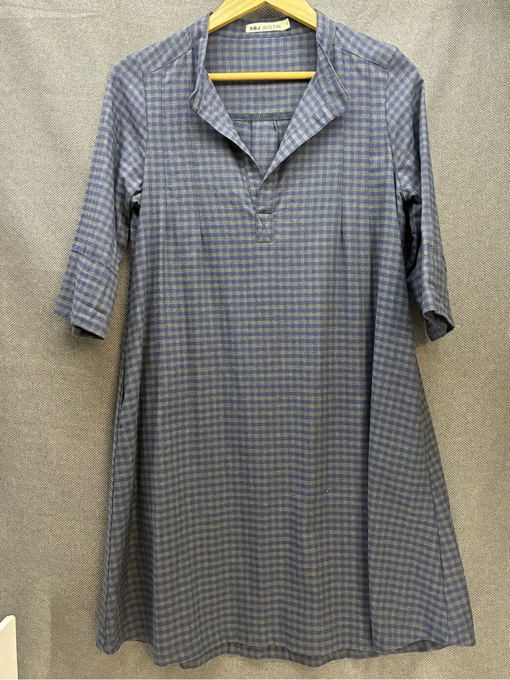 SBJ Austin The Ellen Blue Gingham Plaid 3/4 Sleeve Shift Dress, size 2 (Medium)
